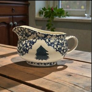 Folk Art Cabin In The Snow Stoneware Gravy Boat - Mid-century